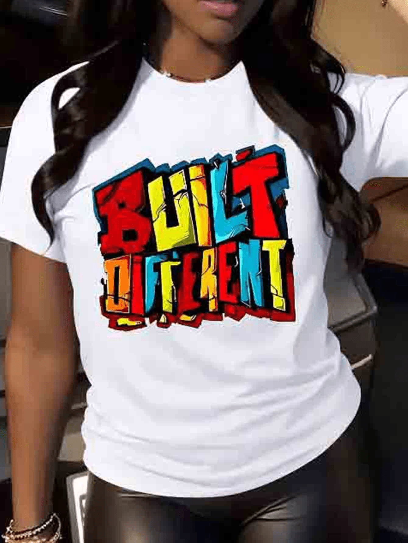 Built Different - Women's Letter Print Short Sleeve 100% Cotton T-Shirt