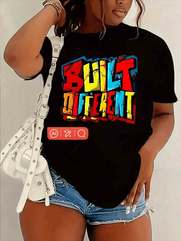 Built Different - Women's Letter Print Short Sleeve 100% Cotton T-Shirt