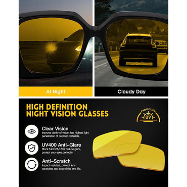 Oversized Fit Over Glasses Polarized Eyewear with Yellow Tinted Lens for Nighttime Driving, Wide Vision and Clarity, Anti-Glare Protection