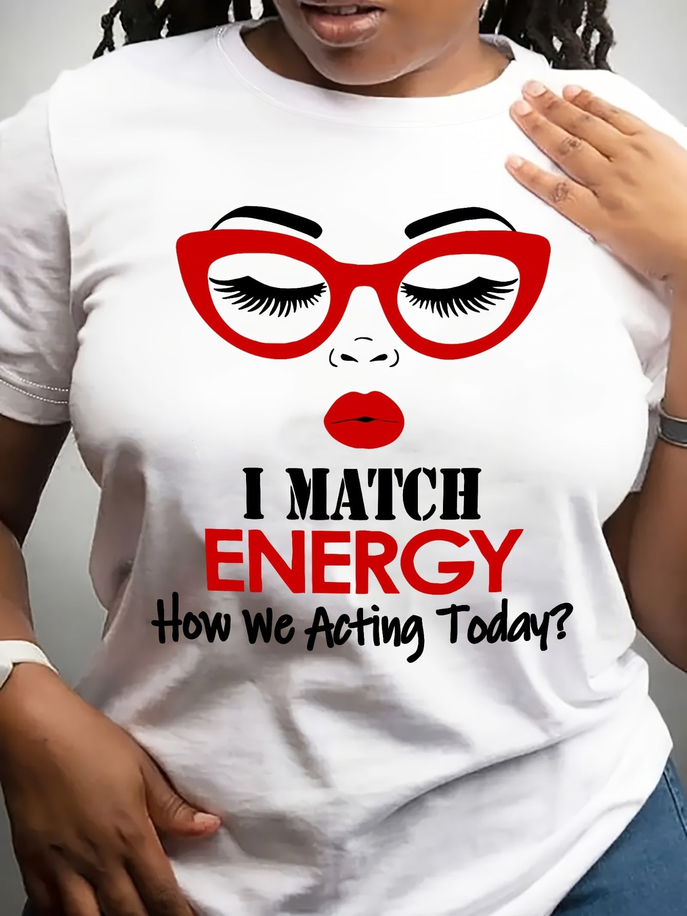 Energy Match - Graphic Print Crew Neck Short Sleeve Casual T-Shirt