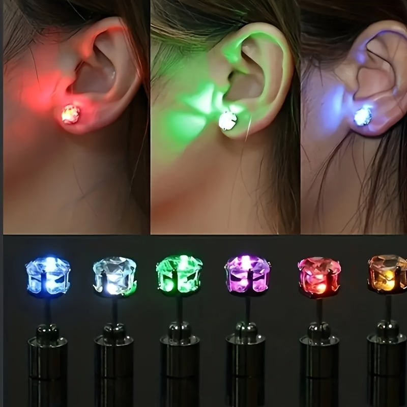 Fun Stainless Steel Unisex Led Flashing Color-Changing Stud Earrings