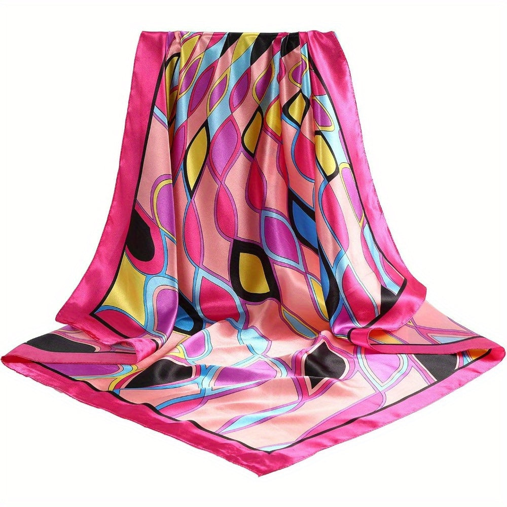 2Pcs Silk Like Print Square Satin Head Scarves