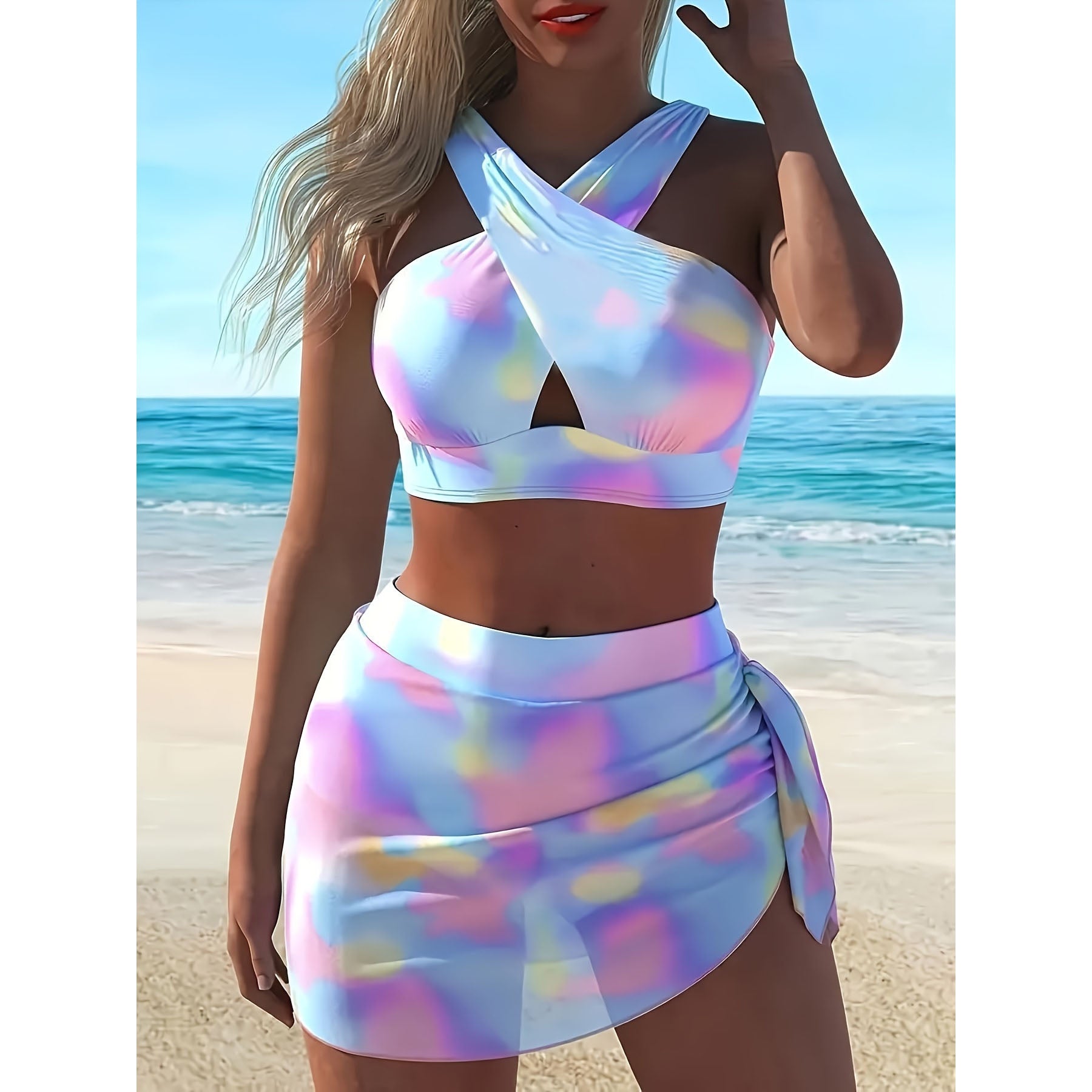 Sexy Ombre Print Crisscross High Stretch 2 Piece Bikini Swimsuits