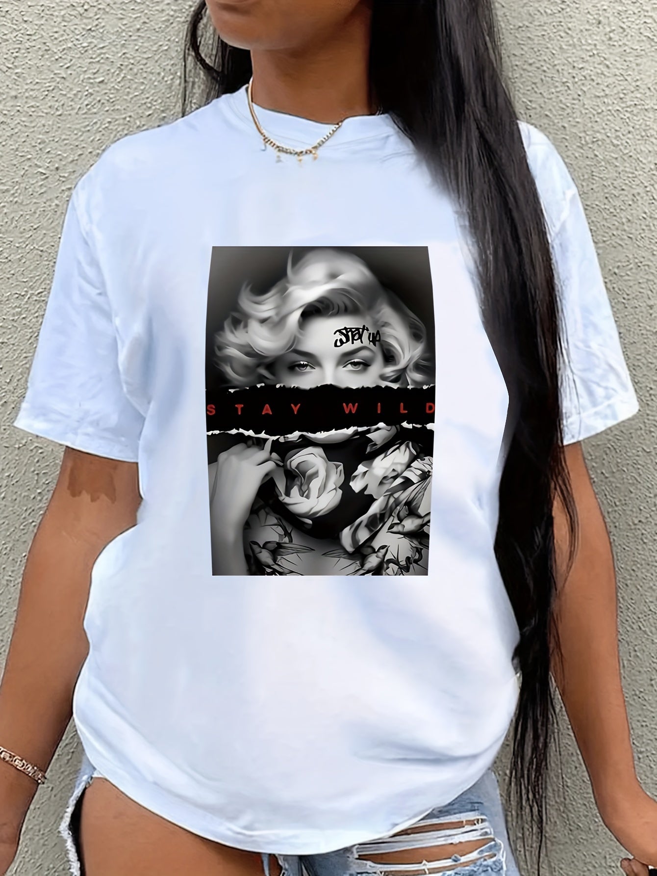 Vintage Ink Crew Neck Short Sleeve Women's Graphic Print T-Shirt