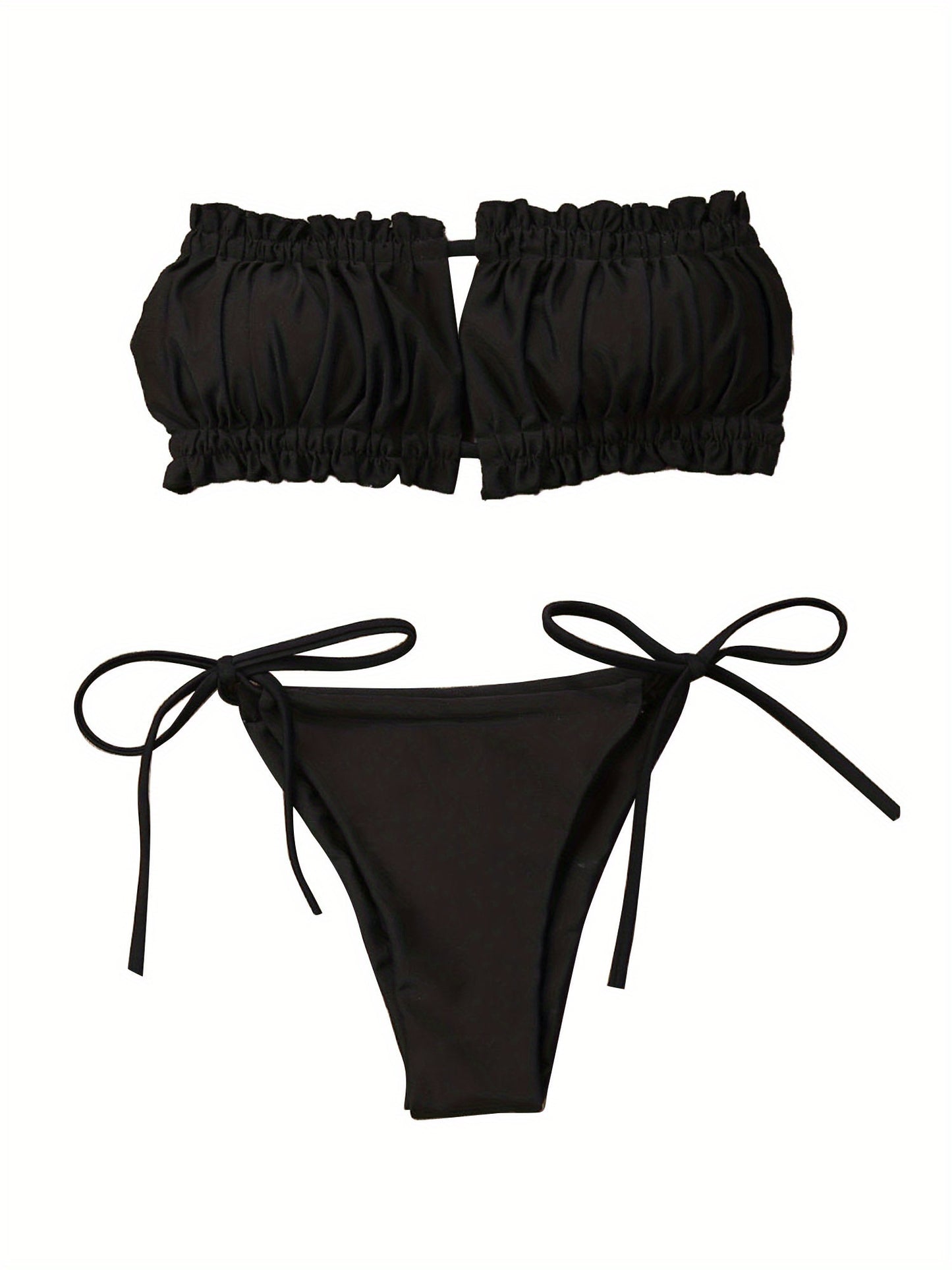 Sexy Women's Strapless Scrunch Bra & Triangle Bikini Set