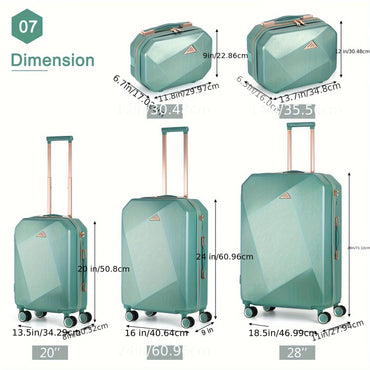 Beautiful 5Pcs Lightweight ABS Hardshell Luggage Sets with TSA Lock (12/14/ 20/24/ 28, Green)