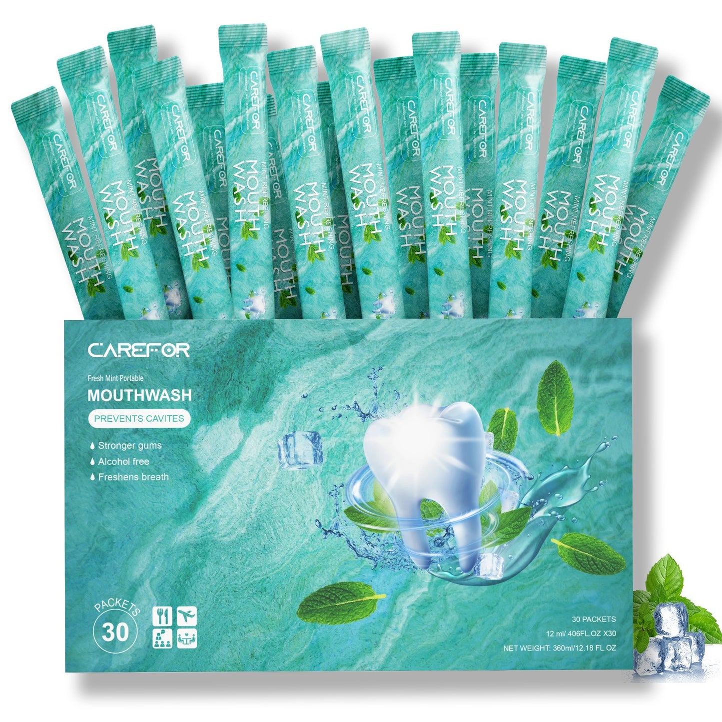 30 Pack Travel Size Portable Mouthwash Packets to Go, Alcohol & Fluoride Free Mint Mouthwash Strips for Superior Oral Hygiene