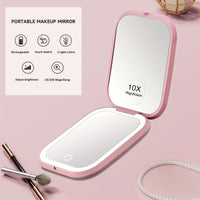 10X/1X Magnification LED Compact Travel Makeup Mirror With Light, Rechargeable, Adjustable Brightness, 2-Sided, Folding, Handheld