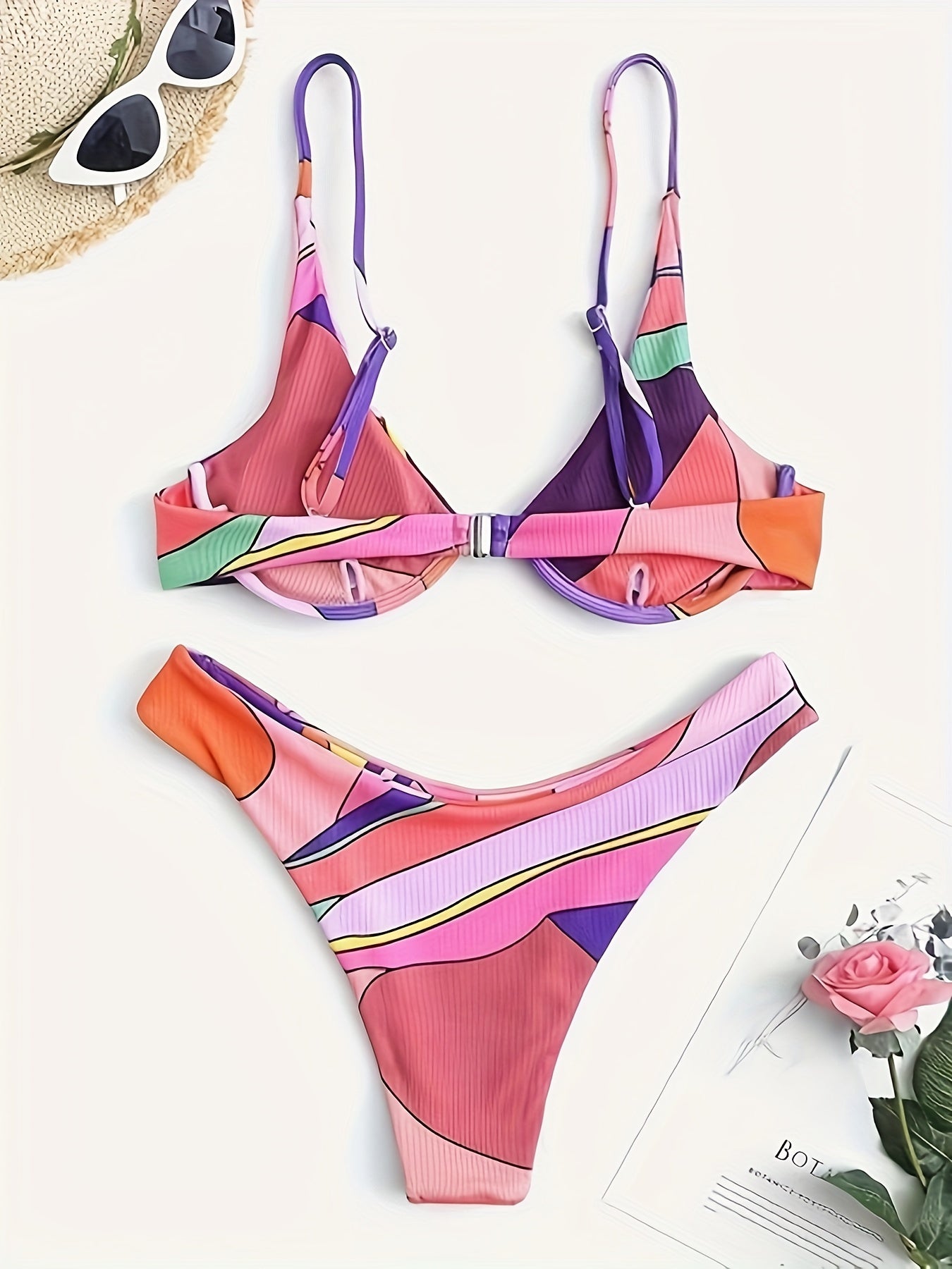 Sexy Contrast Color Triangle Bra & Bikini Swimsuits