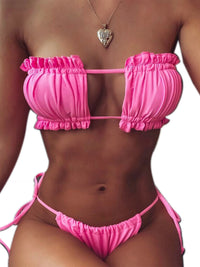 Sexy Women's Strapless Scrunch Bra & Triangle Bikini Set