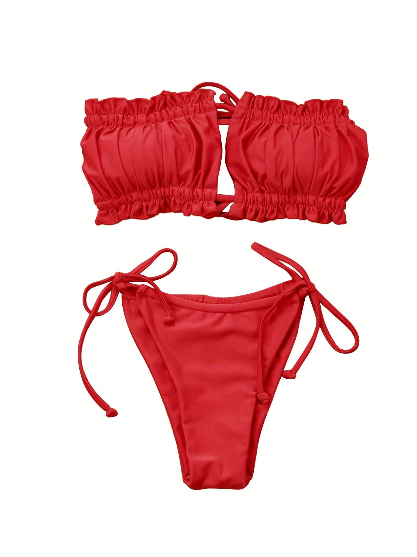 Sexy Women's Strapless Scrunch Bra & Triangle Bikini Set