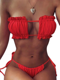 Sexy Women's Strapless Scrunch Bra & Triangle Bikini Set