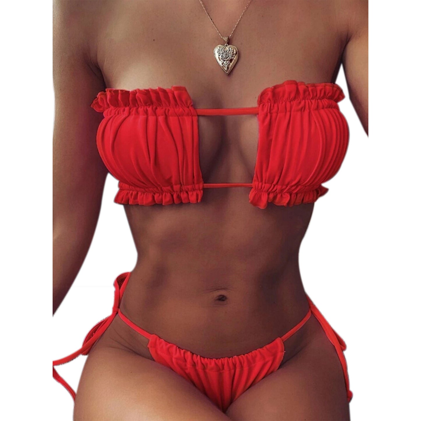 Sexy Women's Strapless Scrunch Bra & Triangle Bikini Set