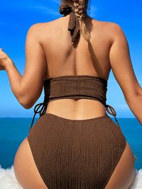 Sexy High Waist Lace Up Brown Bikini Swimsuit