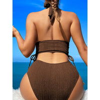 Sexy High Waist Lace Up Brown Bikini Swimsuit