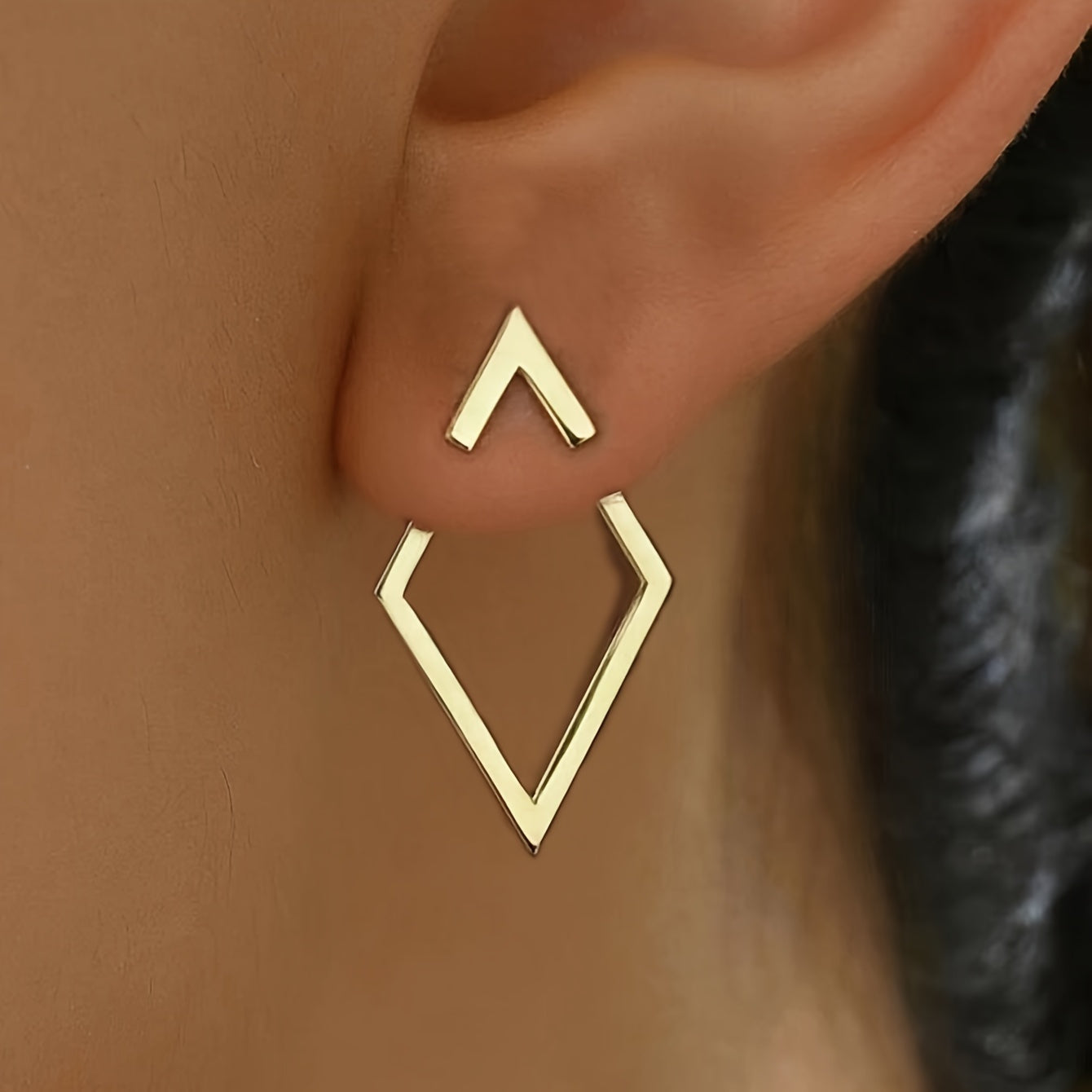 Elegant Boho Chic Geometric Diamond-Shaped Hollow Arrow 18K Gold Plated Stud Earrings