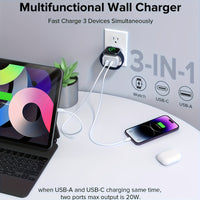 23W Fast Charging 3 In 1 PD USB C Wall Charger Block For iWatch - Ultra/9/8/7/6, IPhone 15/15 Plus/15 Pro/15 Pro Max, IPhone 14/13/12 Series