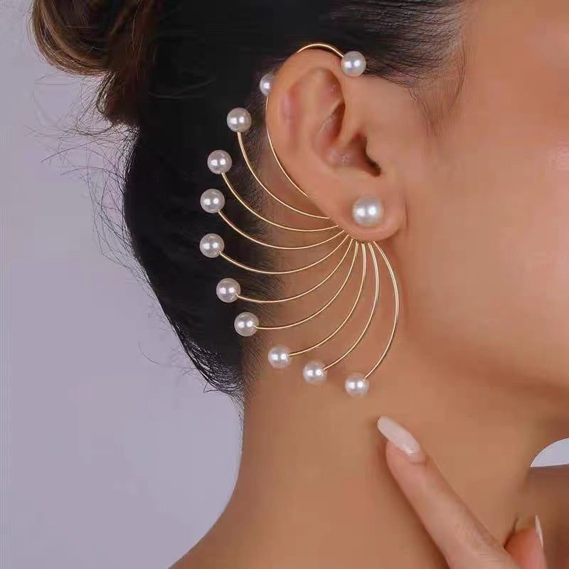 Unique Fashion Fan-shaped Pearl Geometric Exaggerated Earrings