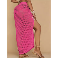 New Knit Drawstring Long Crochet Cover Up Skirt