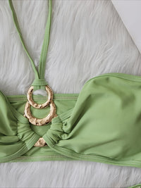 Sexy Light Green Gold Ring Accent Bikini Swimsuit