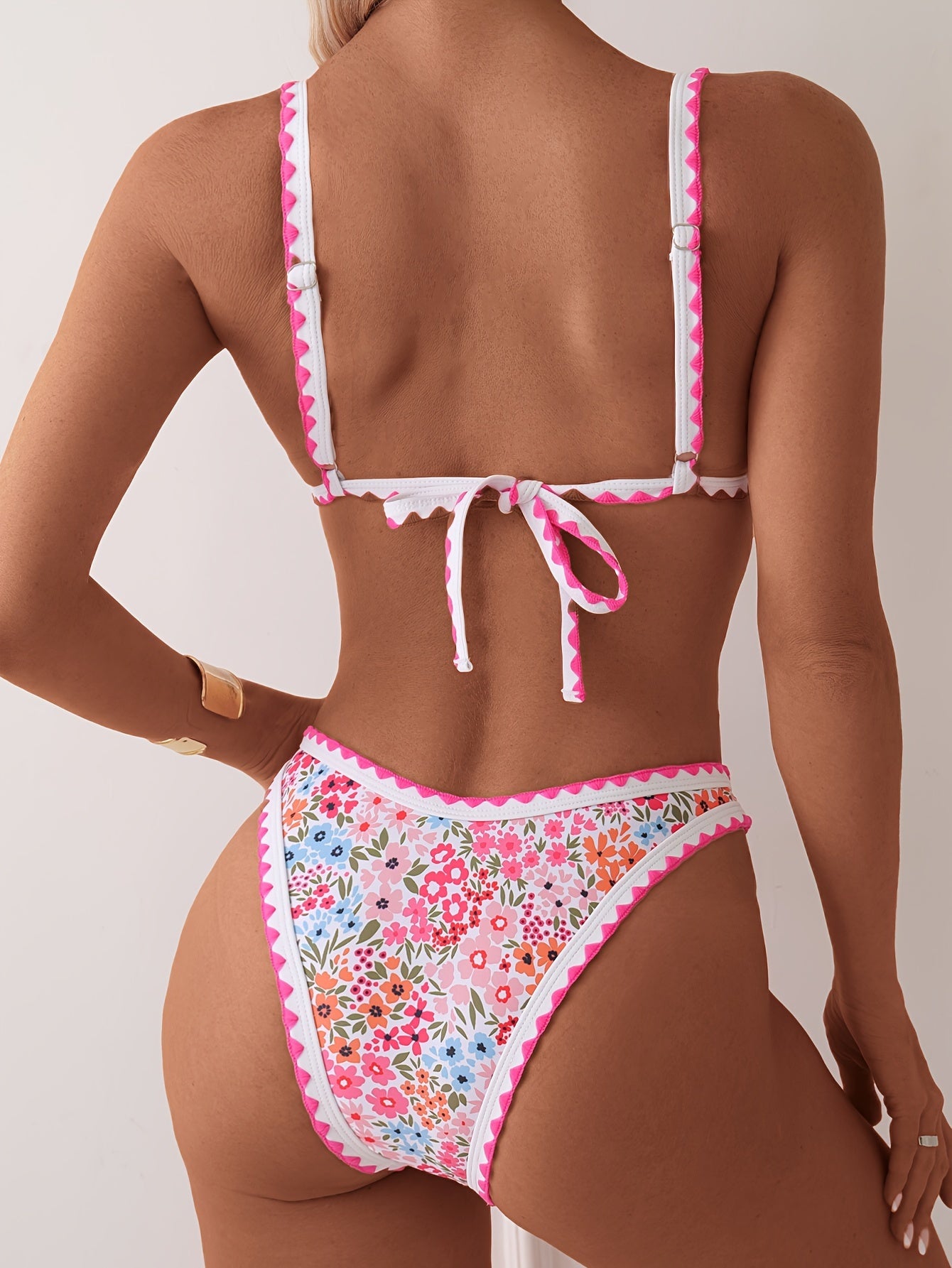 Sexy Women's Floral Print Colorful Halter Top & High Cut Bikini Swimsuit