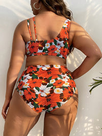 Sexy Women's Red Floral Print Plus Size Bikini Swimsuit