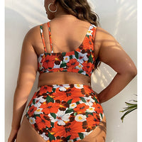 Sexy Women's Red Floral Print Plus Size Bikini Swimsuit