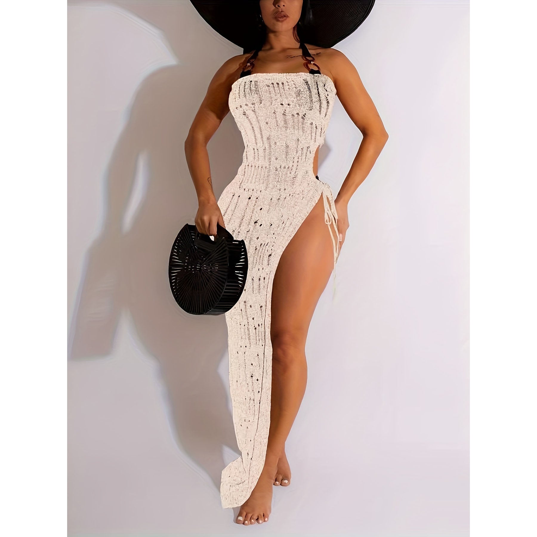 Sexy Crochet High Slit Long Coverup Maxi Dress