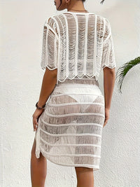 Casual 2 Piece Crochet Swimsuit Cover Up Skirt Set