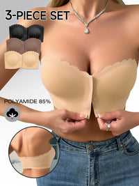 3 Pieces Multi-Colored Front Buckle Strapless Invisible Wrap Bra