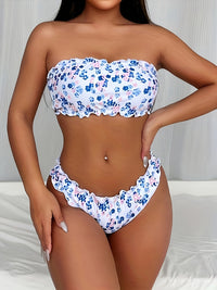 Sexy Floral Print, Strapless, Stylish, Slim-Fit, Bikini Swimsuit