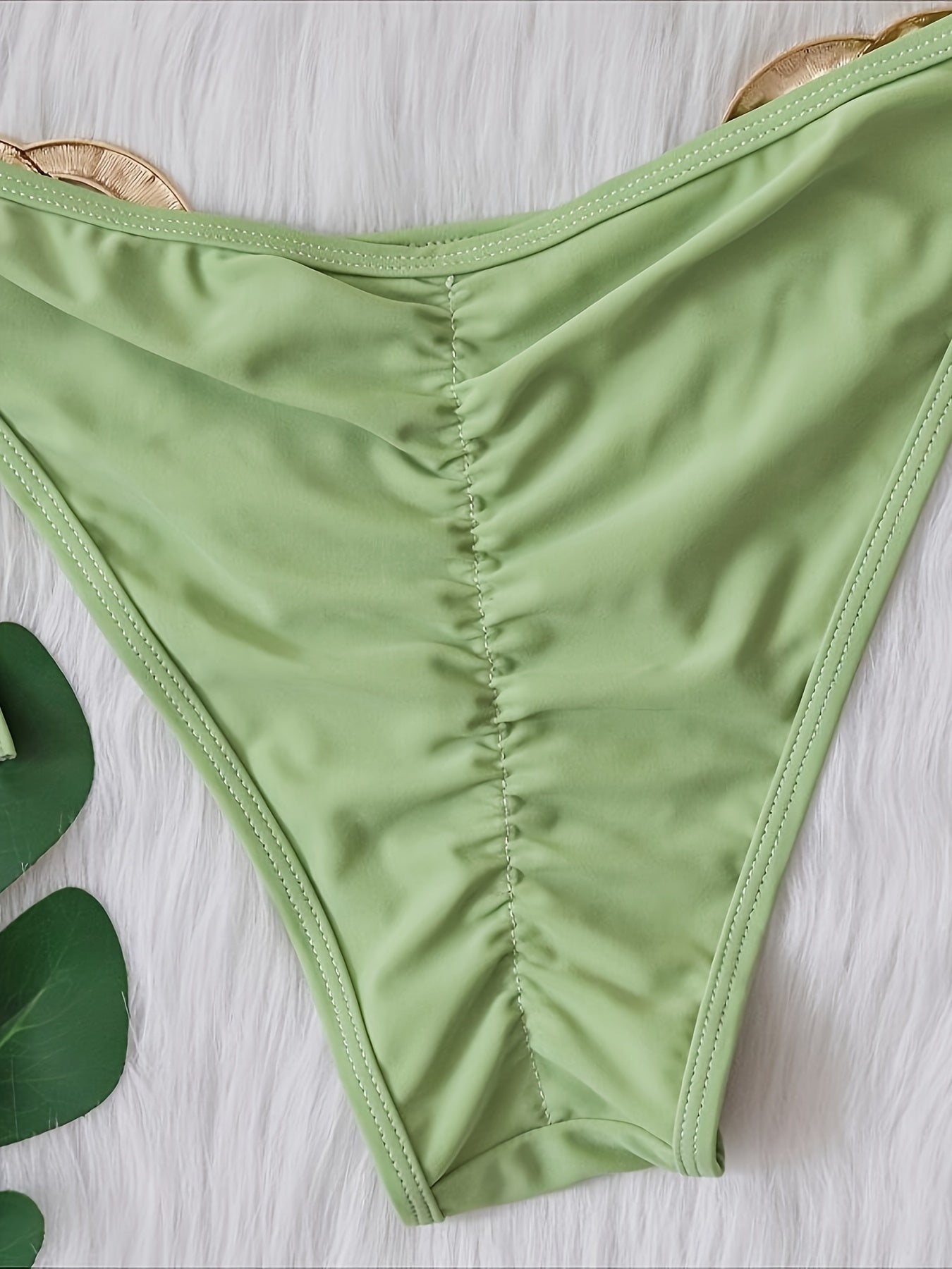 Sexy Light Green Gold Ring Accent Bikini Swimsuit