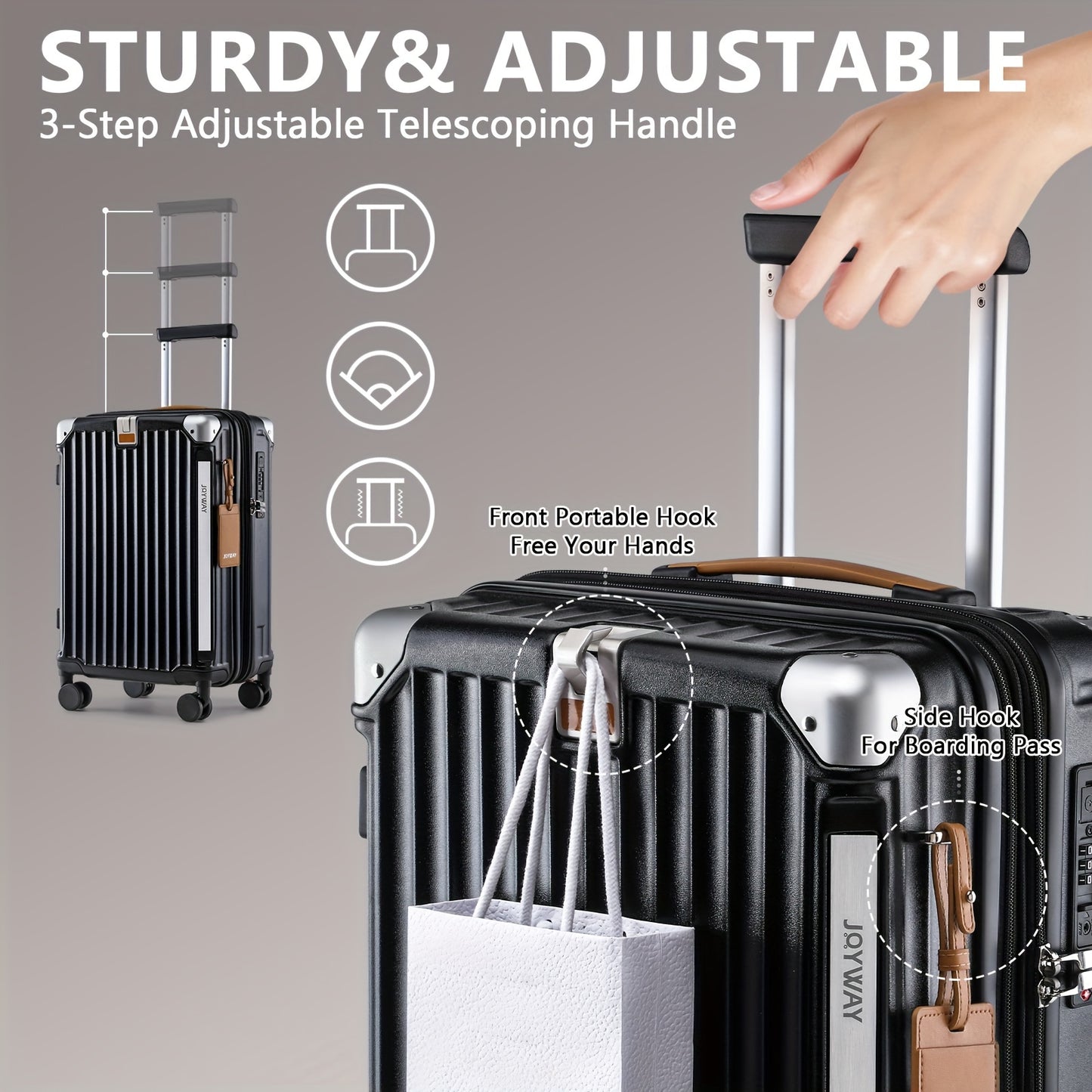 3 & 5 Piece Luxury Light Carry-On, Expandable PP Hard-shell Suitcase with Spinner Wheels, 20" Travel Suitcase with TSA Lock