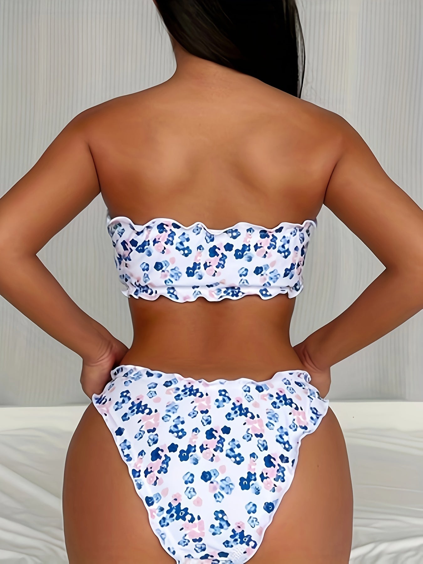 Sexy Floral Print, Strapless, Stylish, Slim-Fit, Bikini Swimsuit