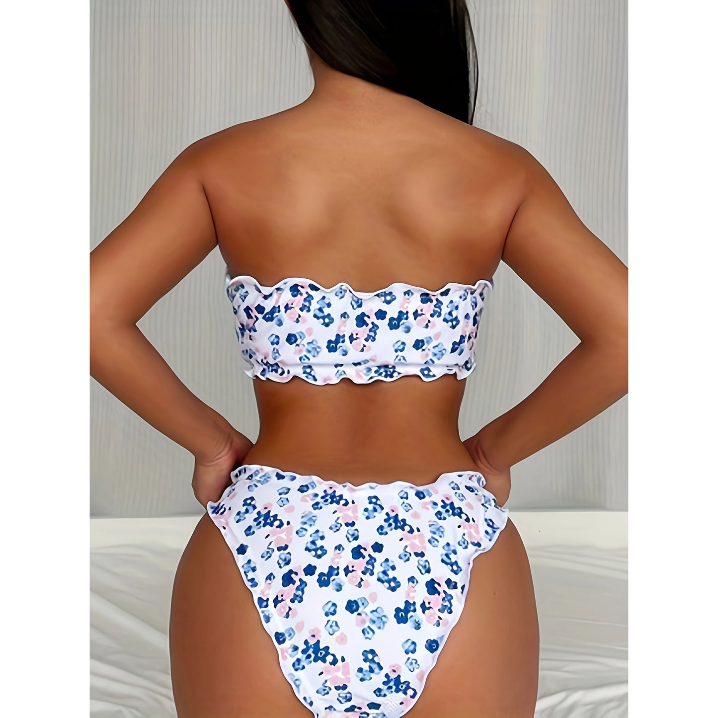 Sexy Floral Print, Strapless, Stylish, Slim-Fit, Bikini Swimsuit