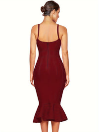 Elegant Women's Fashion Tight V-Neck Ruffle Midi Bandage Bodycon Dress