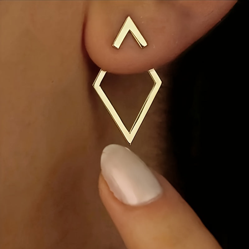 Elegant Boho Chic Geometric Diamond-Shaped Hollow Arrow Silver Stud Earrings