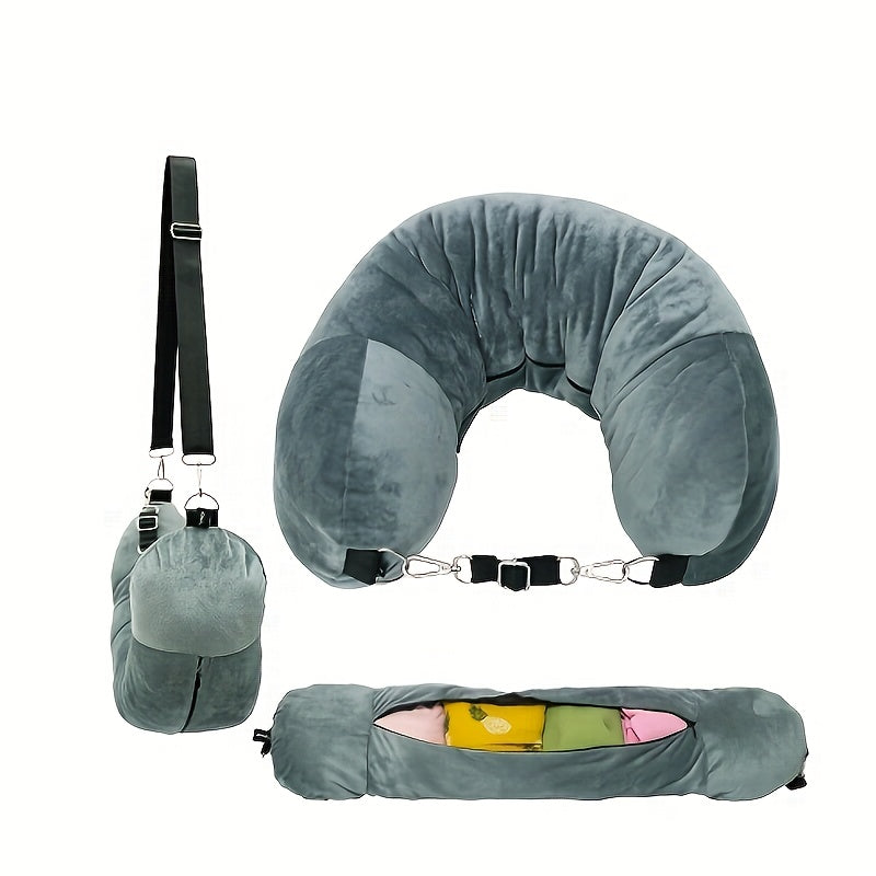 Unique Storage Soft Velvet Stuffable Travel Neck Pillow