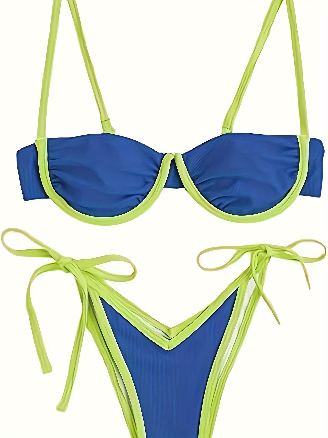 Sexy Green Outline Contrast Underwire Bra & High Cut Bikini Swimsuit