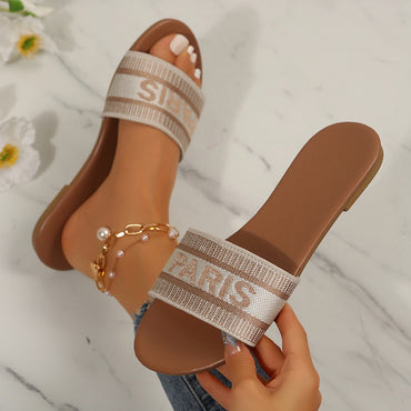 Casual Embroidery Lettered Soft Bottom Slide Sandals