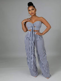 Sexy Striped Tube Top & Wide Leg Pants Set