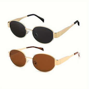 2 Pairs of Oval Metal Frame Punk Fashion Unisex Sunglasses