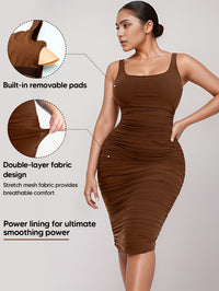 Beautiful Women's Knit Fabric, Pleated Design, Invisible Side Zip, Light Support, Pullover Style Shapewear Dress