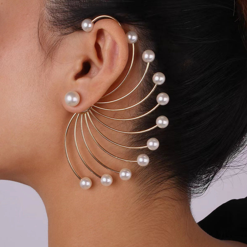 Unique Fashion Fan-shaped Pearl Geometric Exaggerated Earrings