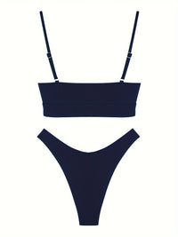 Sexy High Cut Ribbed Cut Out Side Bra & Bikini Swimsuit