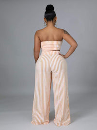 Sexy Striped Tube Top & Wide Leg Pants Set