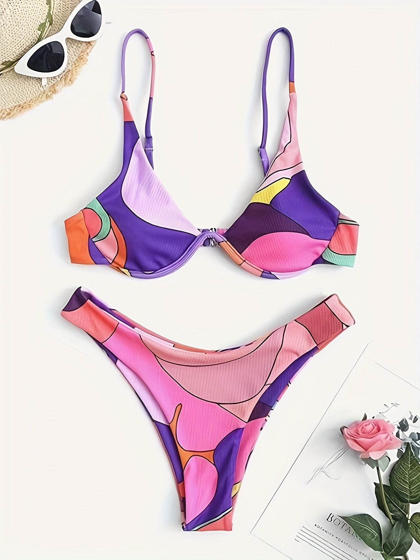 Sexy Contrast Color Triangle Bra & Bikini Swimsuits