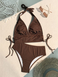 Sexy High Waist Lace Up Brown Bikini Swimsuit