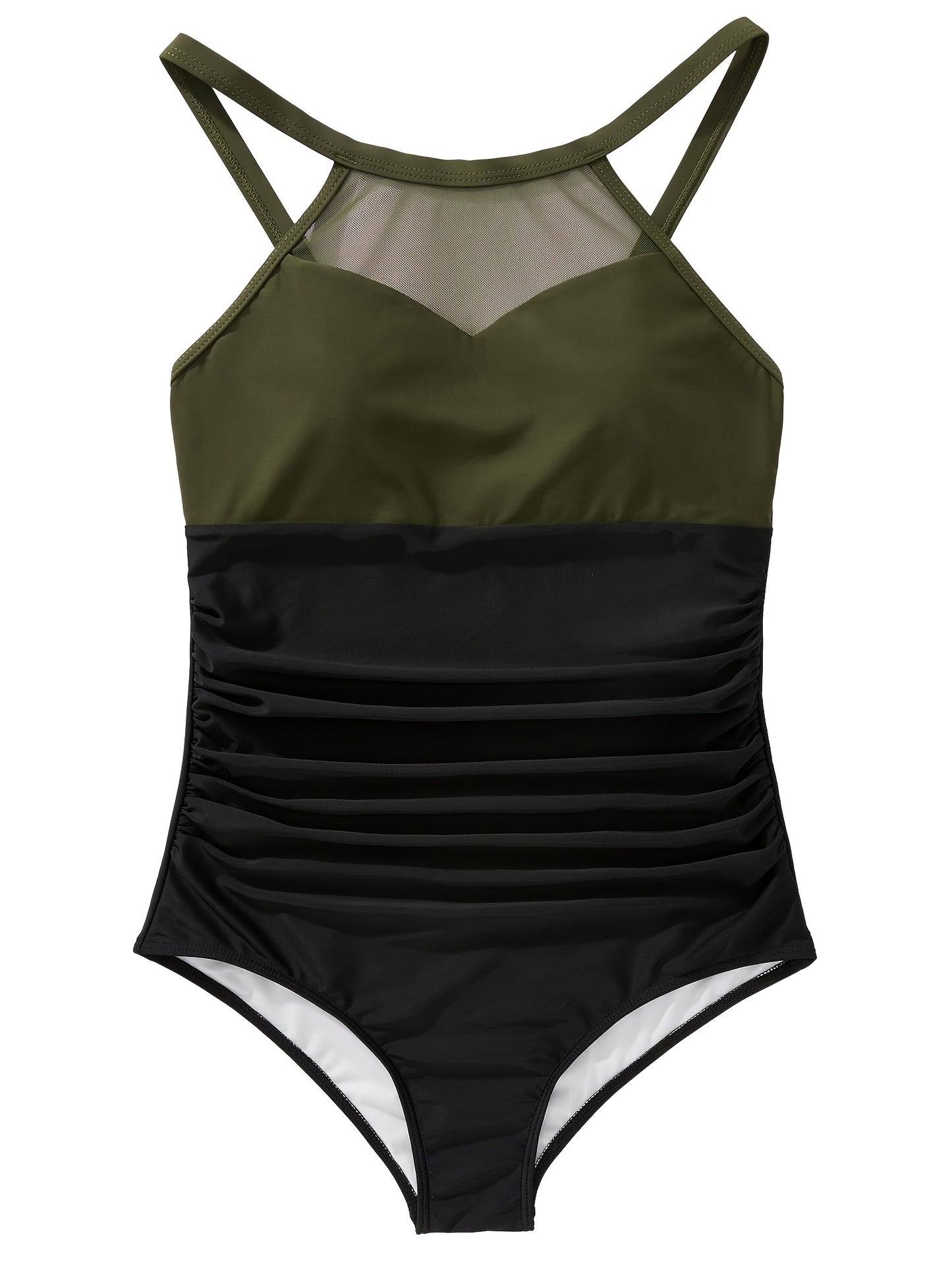 Chic Contrast Mesh High Stretch Nylon & Spandex Blend, Tummy Control, Monokini Swimsuit