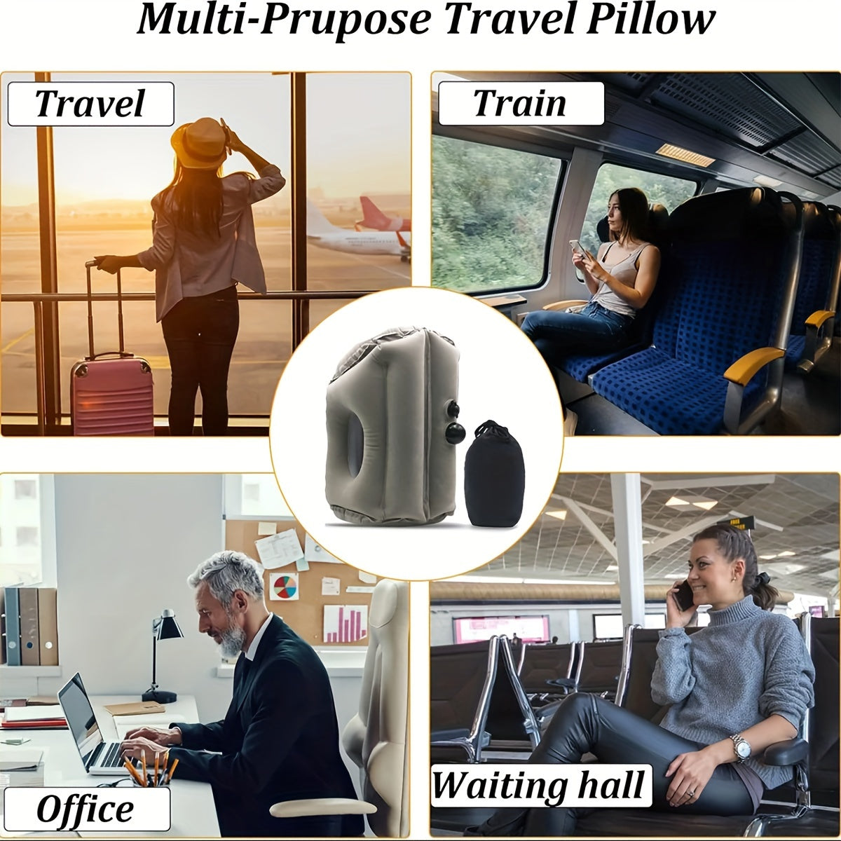 2024 Upgrade Inflatable Travel Air Pillow, High Quality Flocking Material Comfortable Support with Portable Drawstring Bag